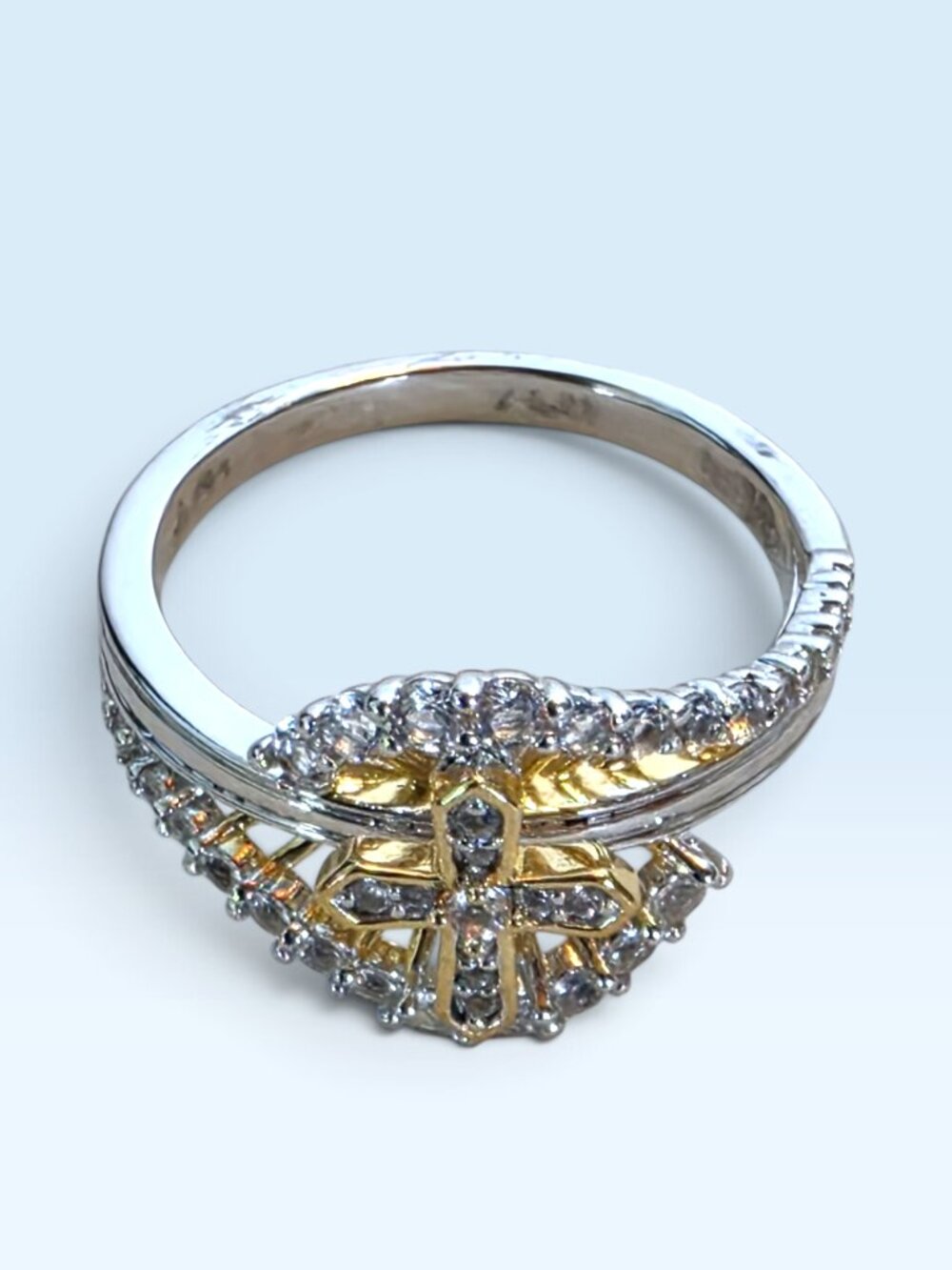 Bradford Exchange “Light of Faith” White Topaz 925 Sterling Silver Cross Ring